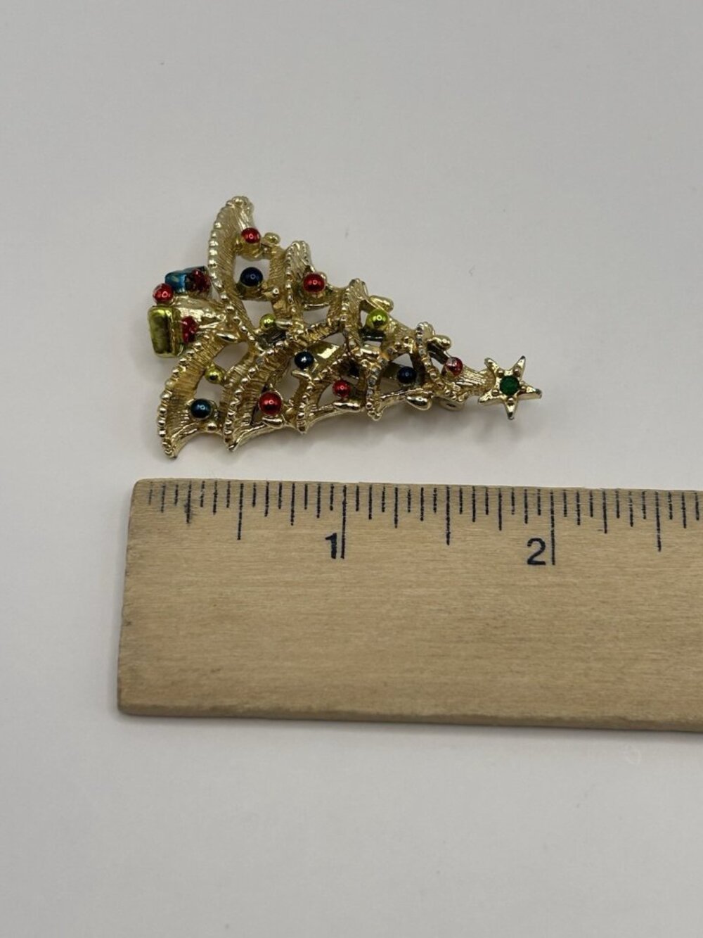 Vtg Steven Marc Christmas Tree Gold Tone Brooch Pin Enamel and Rhinestone 1987 - Picture 6 of 6